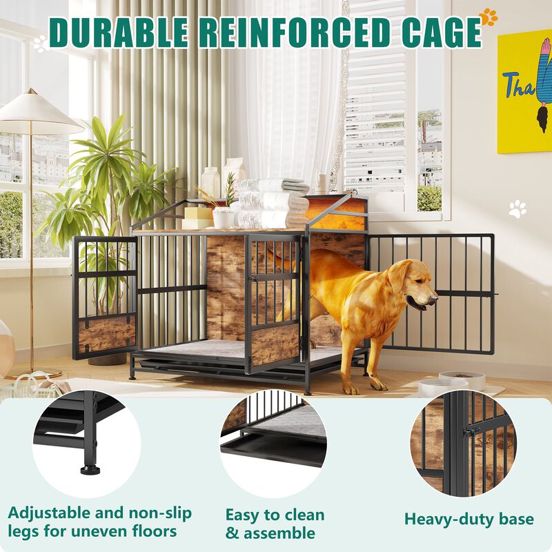 Clihome Multi-function Dog Crates with Storage and Double Doors image number 3