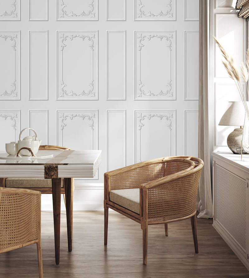 Rhonda White Ornate Paneling Wallpaper image number 2