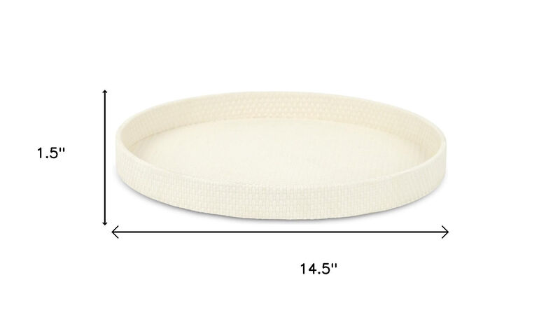 HomeRoots 15" White Faux Wicker Round Serving Tray image number 5