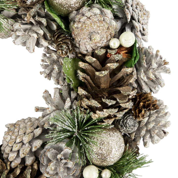 Green Pine Needle and Pinecone Artificial Christmas Wreath  13.5-Inch  Unlit
