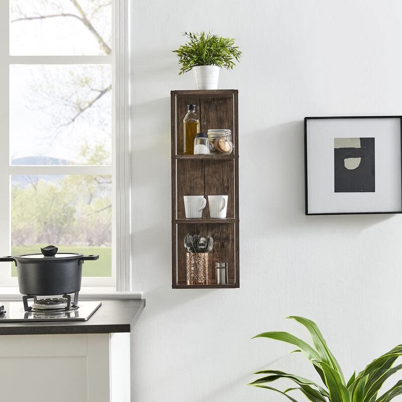 Recife Vertical Three-Tier Modern Shadow Box Cube Display Wall Shelf