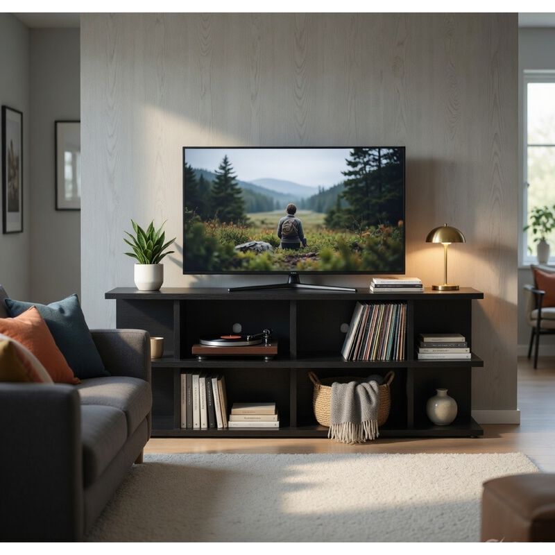 Carie TV Stand Media Console, 2-Tier Open Shelves, Wood image number 1