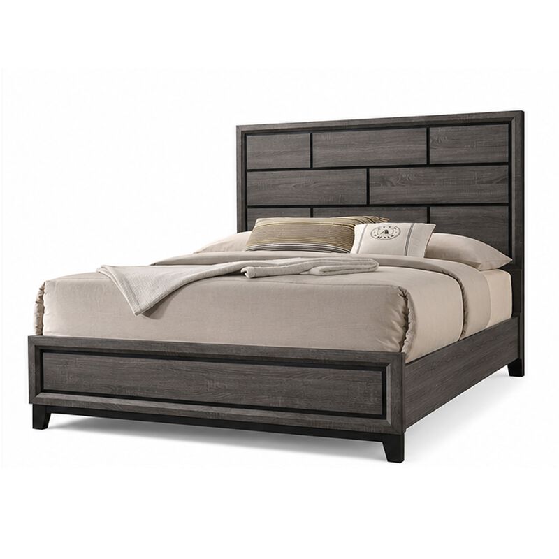 3pc King Bedroom Set, Gray, Black Wood, 2 Nightstands image number 4