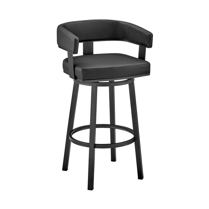 Lorin  Counter Height Swivel Bar Stool in Black Finish and Black Faux Leather
