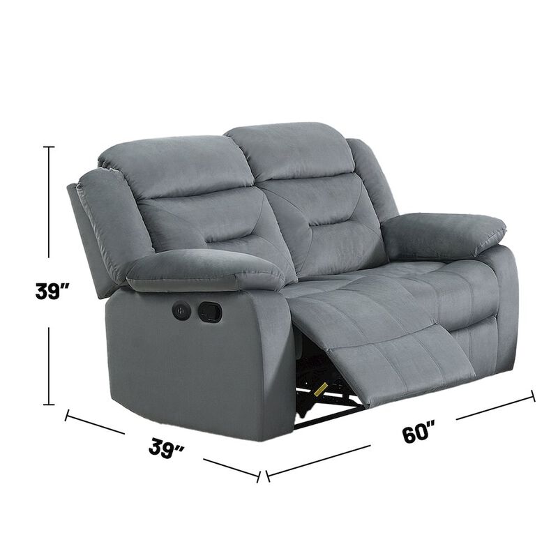 Simple Relax Velvet Upholstered Manual Motion Recliner Loveseat with USB Port in Dark Gray image number 4