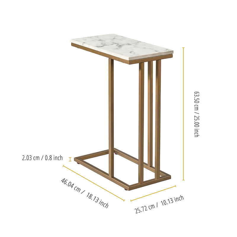 Marmo Modern Marble-Look C Shape Side Table, Marble/Brass image number 4