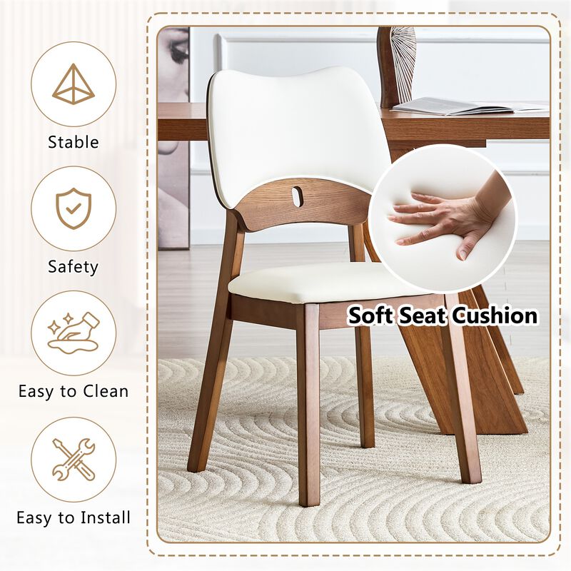 Whisen 2-Pack Solid Wood Dining Chairs with Hollow Out Backrest, PU Leather Upholstered Chairs for Dining Room, Kitchen, Living Room image number 4