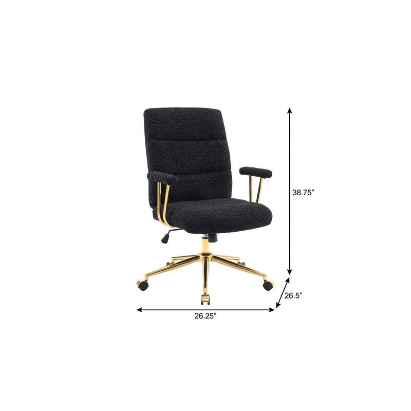 HomeRoots Black And Gold Boucle Swivel Rolling Executive Office Chair image number 4