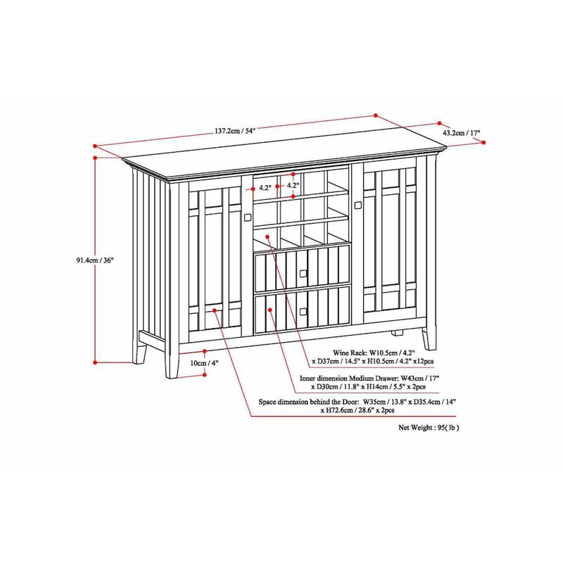 Simpli Home Bedford Solid Wood Sideboard Buffet And Wine Rack In Dark Chestnut Brown