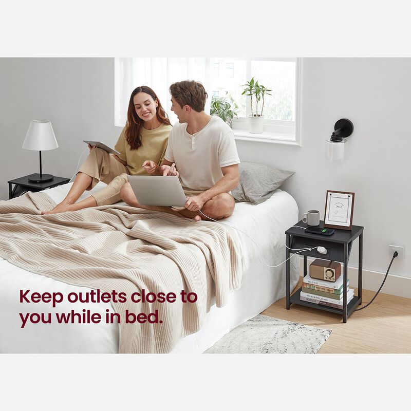 End Table Duo with Built-In Charger &ndash; Set of 2 Tables with USB Ports and AC Power Outlets for Living Spaces