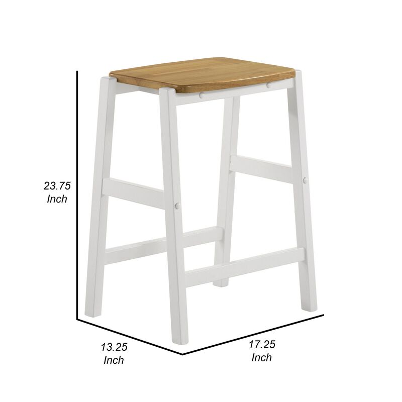Hoa 24 Inch Counter Height Stool Set of 2, Footrest, White Brown Solid Wood