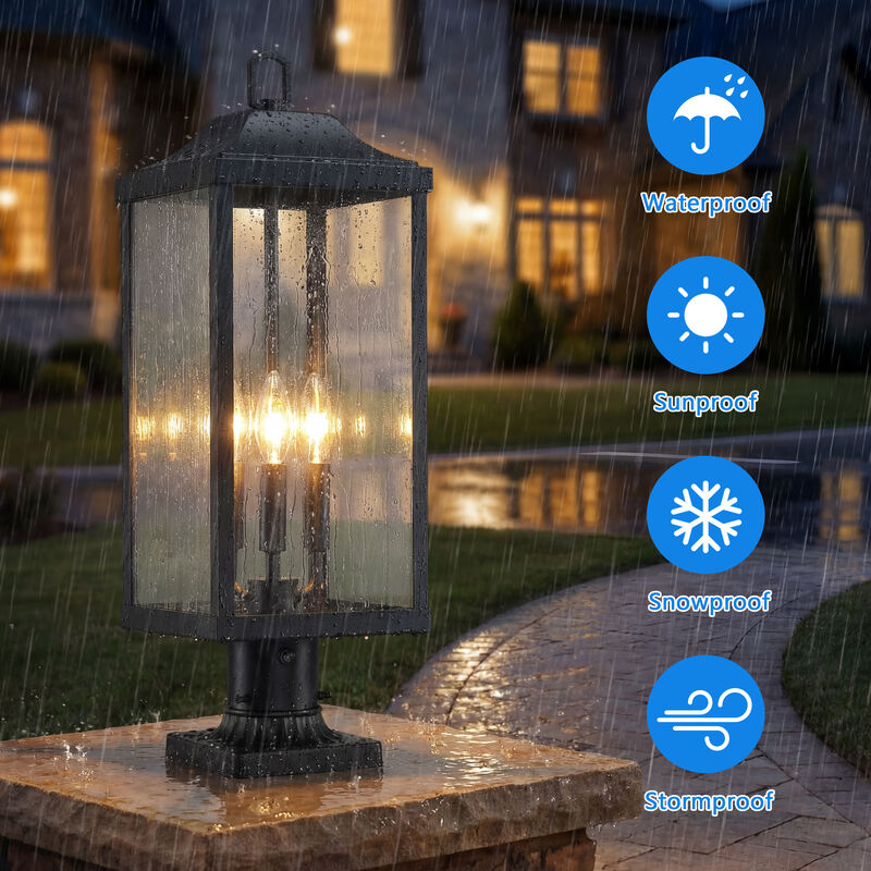 24 in.  Modern Farmhouse3-Light Black Dimmable Outdoor Post Light image number 5