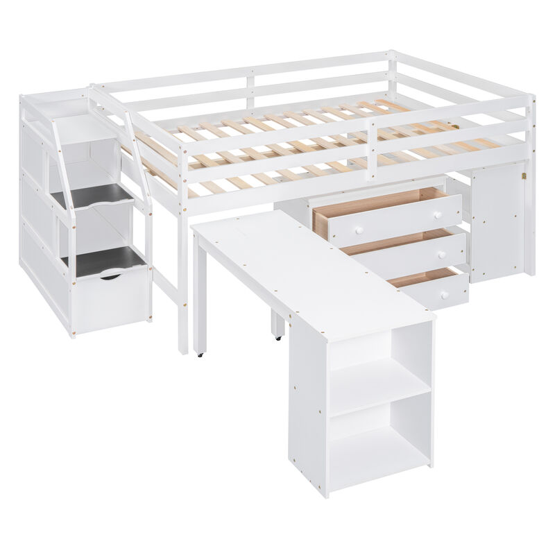 Merax Loft Bed with Writing Desk and 3 Drawers
