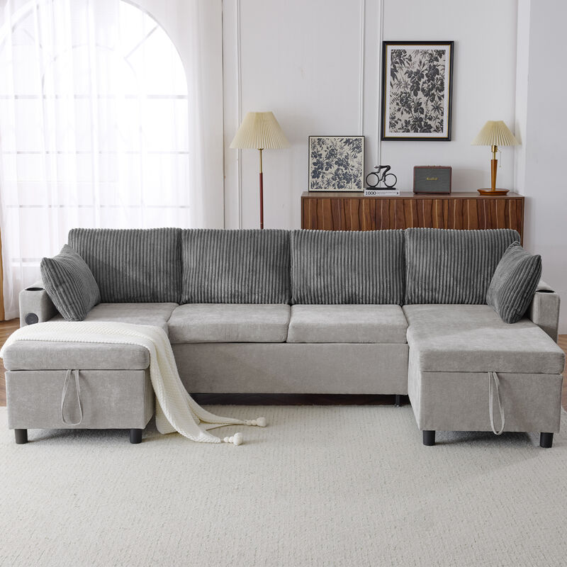 Merax Pull-out Sofa Bed with 2 Cup Holders image number 1