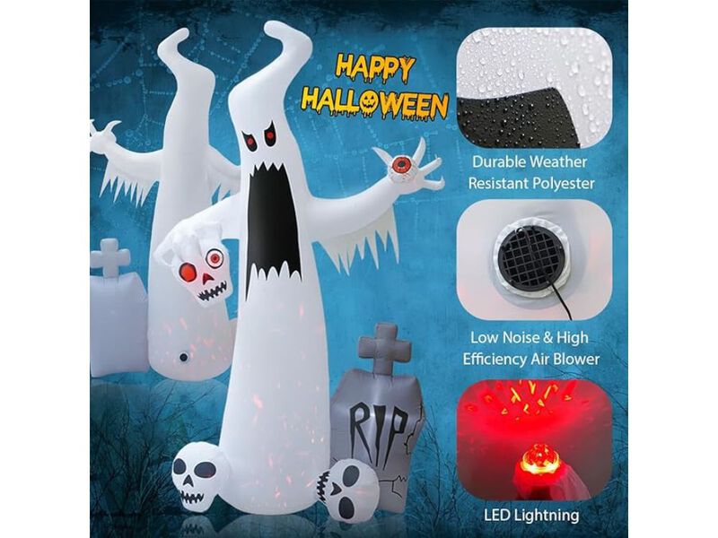 12FT Halloween Inflatable Horror Ghost with Skulls & Eyeball &ndash; Blow-Up Yard Decor with LED Lights for Lawn, Garden & Party Display image number 2