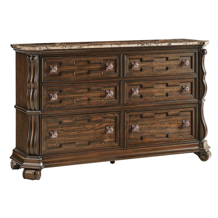 Best Master Furniture Belvedere 67.5" Wide 6-Drawer Double Dresser, Marble Top - Dark Cherry Finish