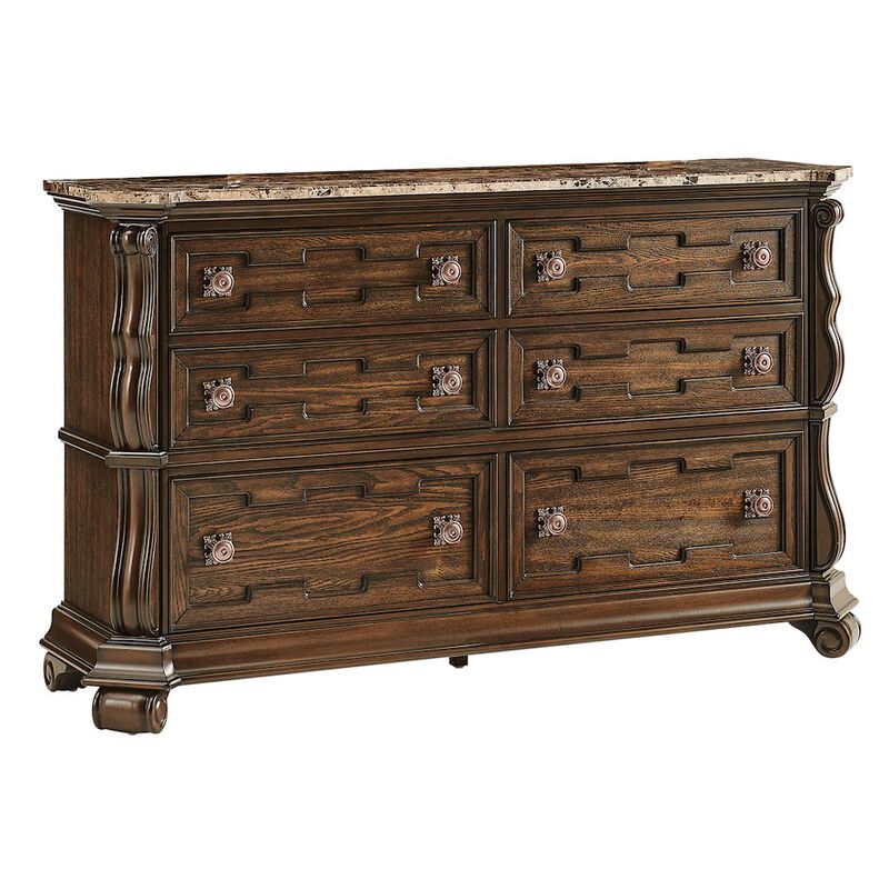 Best Master Furniture Belvedere 67.5" Wide 6-Drawer Double Dresser, Marble Top - Dark Cherry Finish image number 0