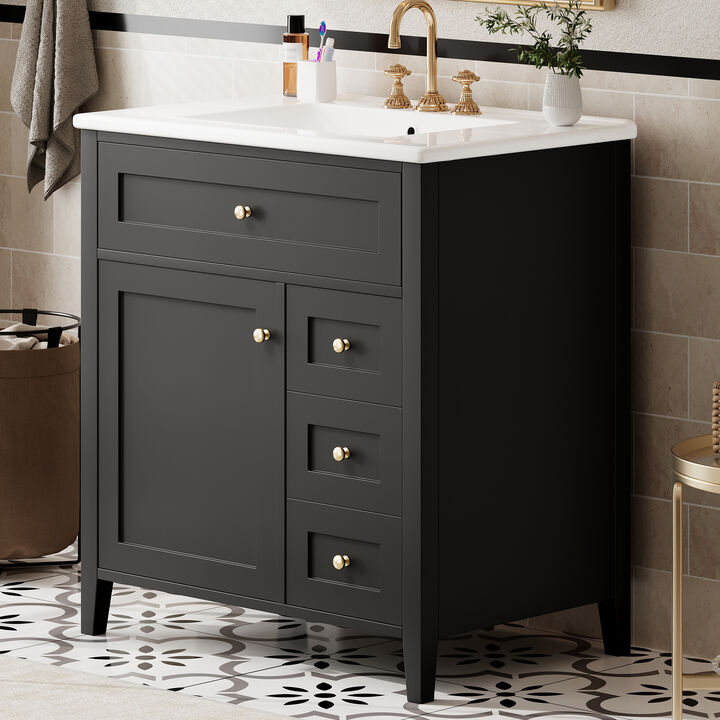 Merax Bathroom Storage Vanity with Left Adjustable Shelving Cabinet & 3 Right Smooth-Glide Drawers