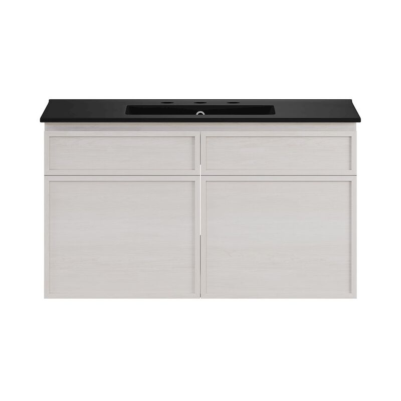 36" Wall-Mounted Bathroom Vanity in White Oak, Black 3-Hole Widespread Sink Top image number 0