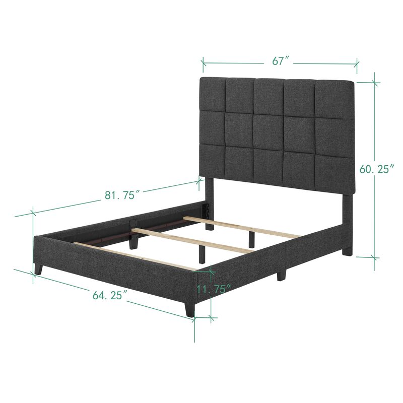 Upholstered Squares Queen Panel Bed