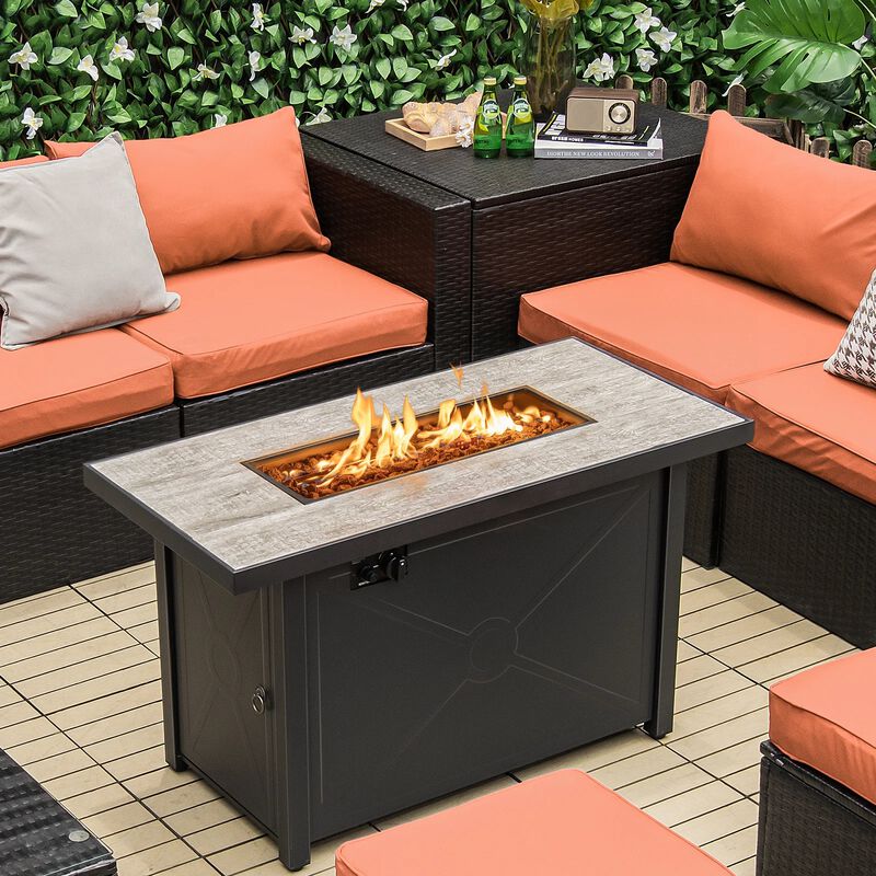 Mondawe 42" Fire Pit Table - 60K BTU, Ceramic Top & Hidden Storage