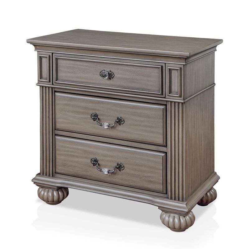 3pc King Bedroom Set, Gray, Brass, Clear Wood, 2 Nightstands image number 5
