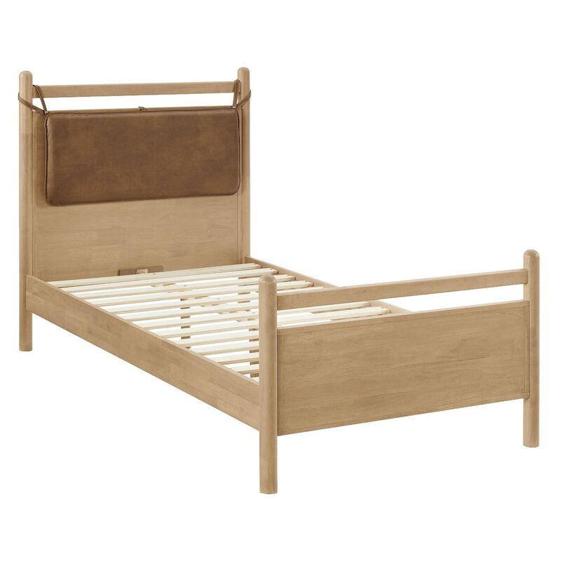 Leni Twin Size Vegan Leather and Wood Platform Bed Frame image number 3