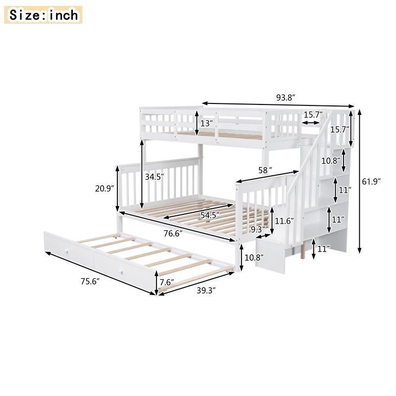 Merax Bunk Bed with Trundle and Guard Rail