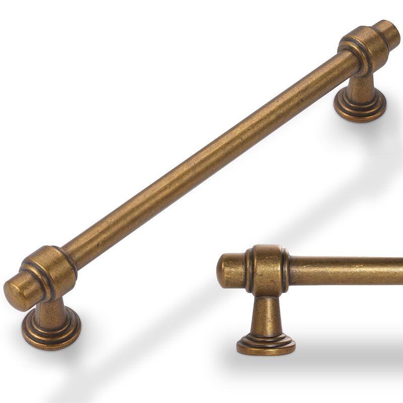 Amasideca 10 Pack Antique Brass Cabinet Pulls 6-1/4 Inch(160 mm) Hole Centers Kitchen Cabinet Handles Zinc Alloy Vintage Drawer