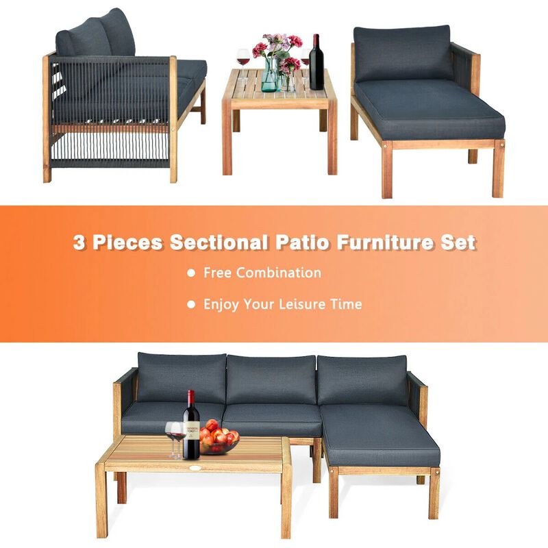 Mondawe 3 Pieces Patio Acacia Wood Sofa Furniture Set with Nylon Rope Armrest