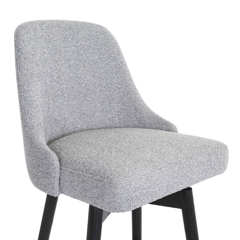 Sicily  Swivel Black Wood Counter Stool in Light Grey Fabric