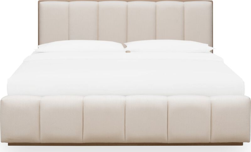 Gardenia Wood Frame Upholstered Platform Bed in Cotton and Chai