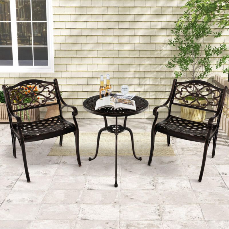 Hivvago Cast Aluminum Dining Chairs Set of 2 with Patio Chairs Armrests Flower Pattern