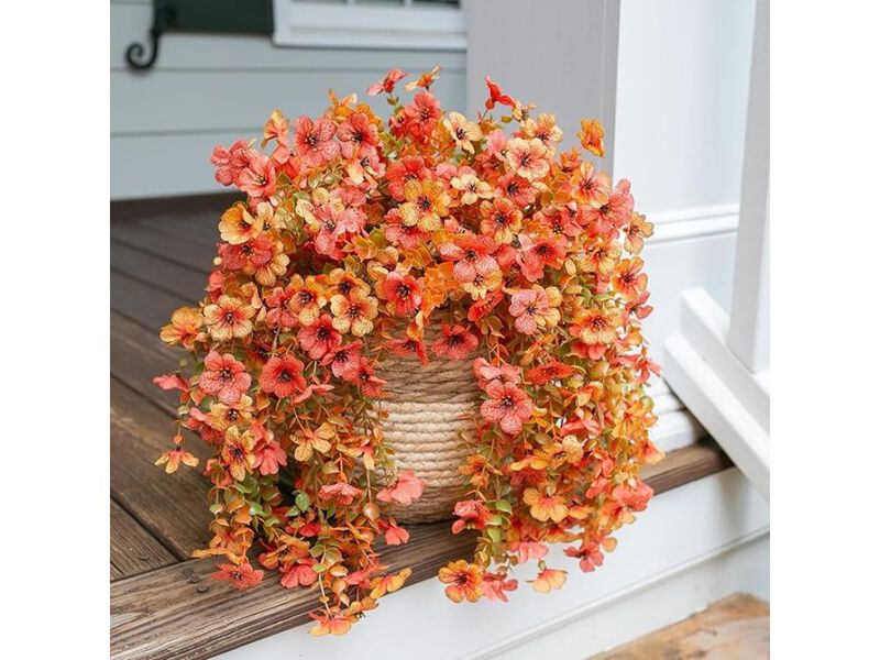 2-Pack Artificial Fall Mums & Daisies &ndash; UV-Resistant Outdoor Vines with Eucalyptus for Porch, Patio & Planters