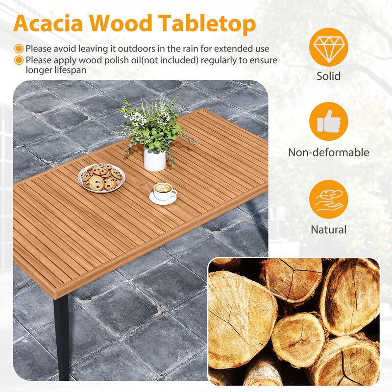 Outdoor Dining Table with Metal Legs and Built-In Umbrella Hole-Natural image number 7