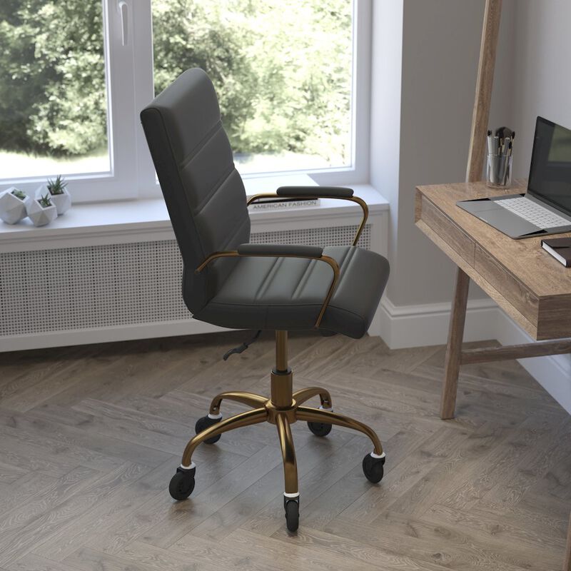 Flash Furniture Mid-Back Black Executive Swivel Office Chair with Gold Frame, Arms, image number 6