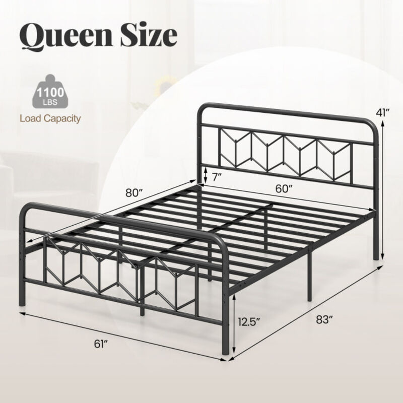 Platform Bed with High Headboard and Snap Lock Metal Slats Support image number 2