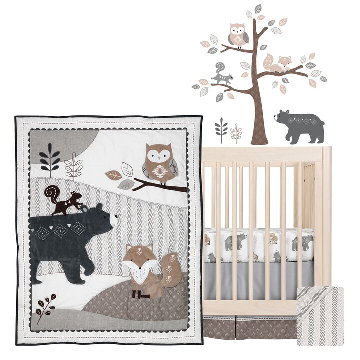 Lambs & Ivy Woodland Forest Animal Nursery 5-Piece Baby Crib Bedding Set - Gray