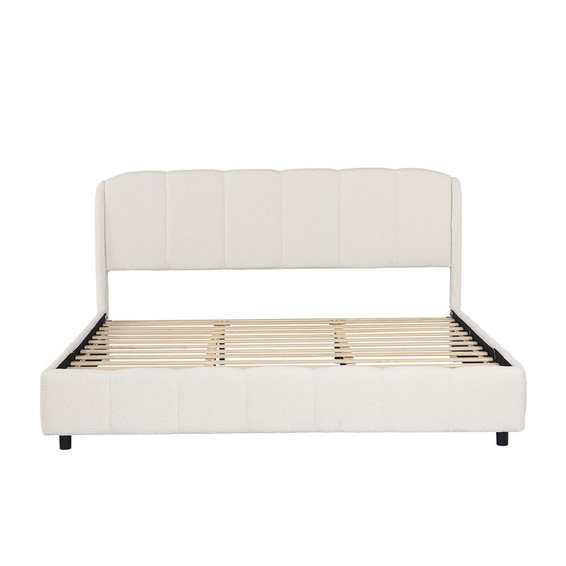Merax Luxurious Platform Bed with Rounded Boucle Upholstered Headboard image number 0