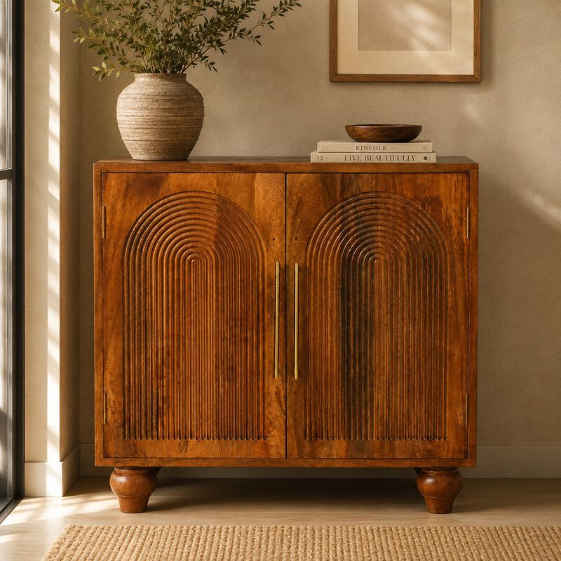 Artisan Furniture Solid Wood Arco Groove Cabinet, Brown image number 1