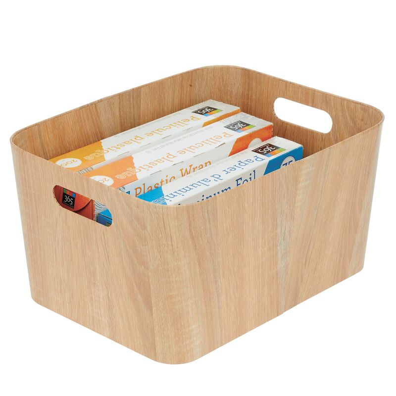 mDesign Wood Print 16" Long Kitchen Bin Box w/ Handles - 2 Pack - Natural image number 9