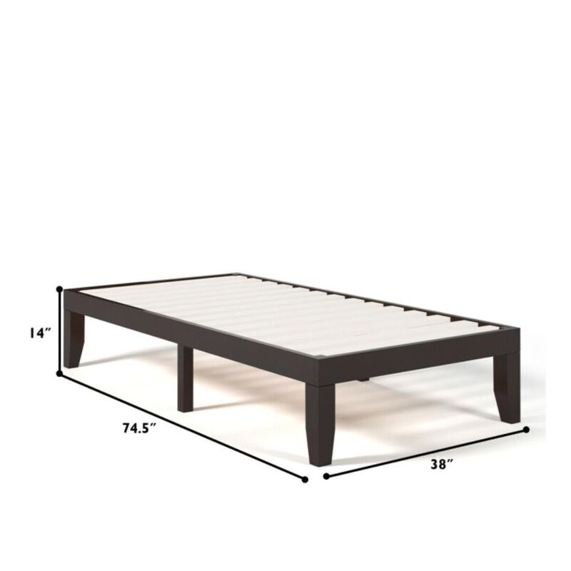 Hivvago Twin Size Rubber Wood Platform Bed Frame with Wood Slat Support