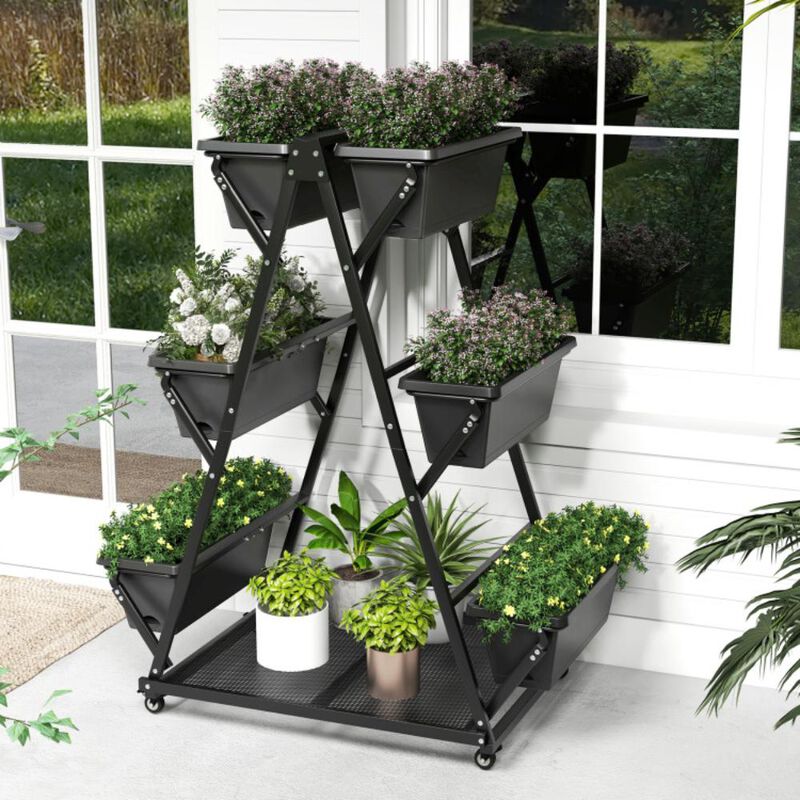 Hivvago 3-Tier Vertical Raised Garden Bed with 4 Wheels and 6 Container Boxes