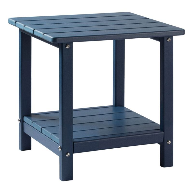 Outdoor Side Table, Double Layer HDPE End Table, Weather Resistant - Blue image number 9