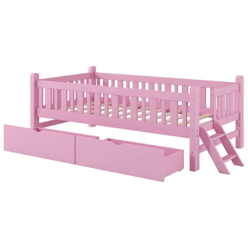 Whisen Wood Platform Bed with Guardrail and 2 Drawers image number 6