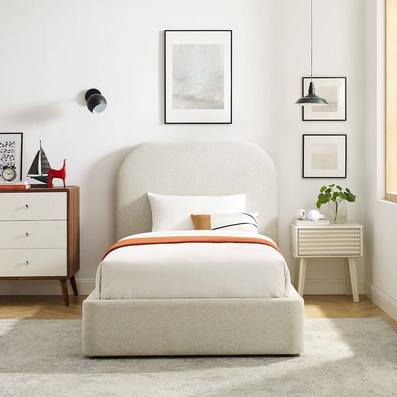 Keynote Upholstered Fabric Curved Twin Platform Bed image number 6
