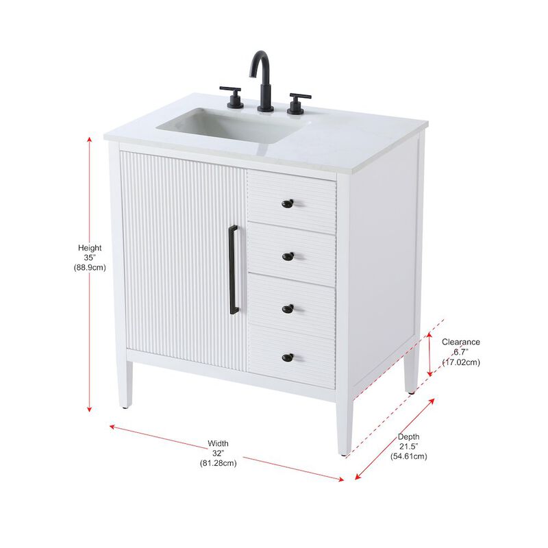Elegant Kitchen and Bath 32 inch Single Bathroom Vanity in White