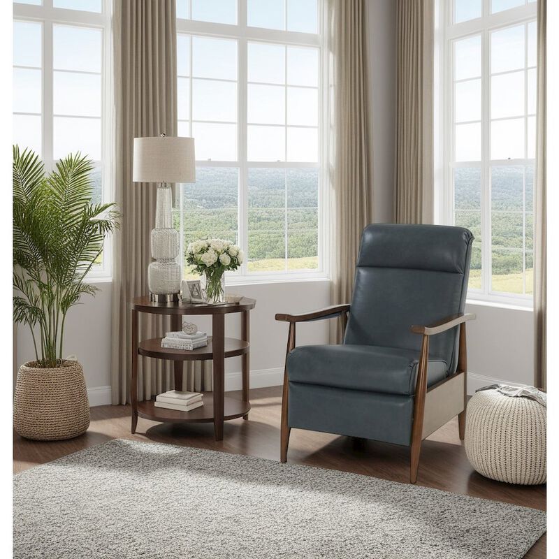 Gray Leather Recliner with Push-Through Arm Mechanism, Hardwood Plywood Frame image number 1