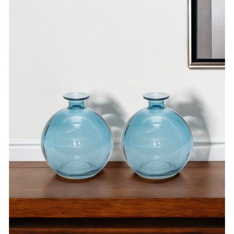 Hivvago Set of Two Blue Glass Round Table Vase
