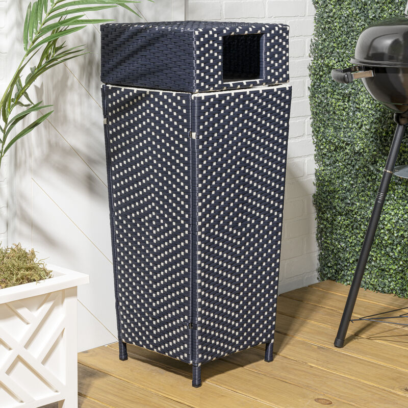 Keaton Modern All-Weather Wicker/Metal Lidded Hideaway Outdoor Trash Can